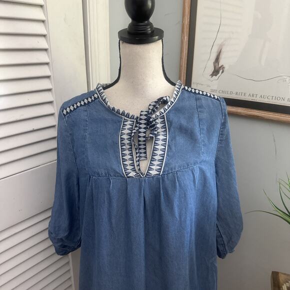 KENNETH COLE REACTION Womens Dress Medium Blue Chambray Shift Boho Casual Chic - Picture 3 of 14